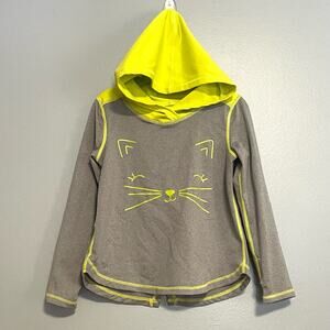 Tea Collection Gray Yellow Meow Sport Cat Hoodie Pullover 3